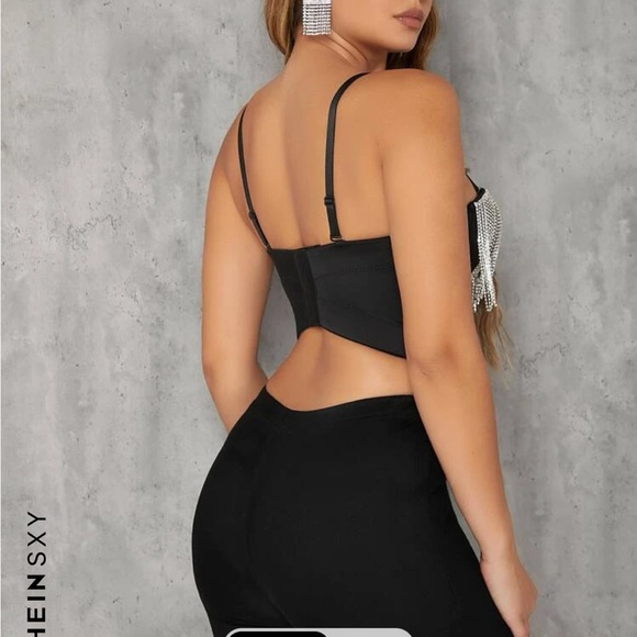 SHEIN SXY Rhinestone Fringe Cami Crop Top - Picture 2 of 6